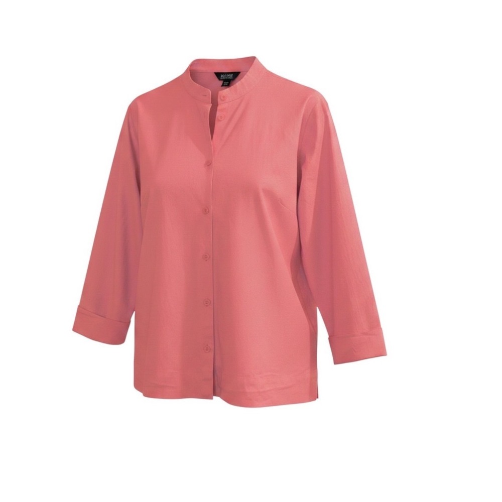 Eileen Fisher Coral SandwashedTencel‎ Blouse Stand Collar Button Down Shirt XL